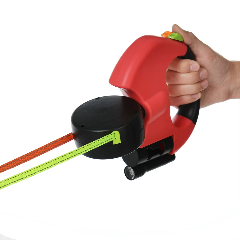 3M Reflective Retractable Dual Dog Leash for Small Dogs - Tangle-Free 360° Swivel Design with Built-in Lights