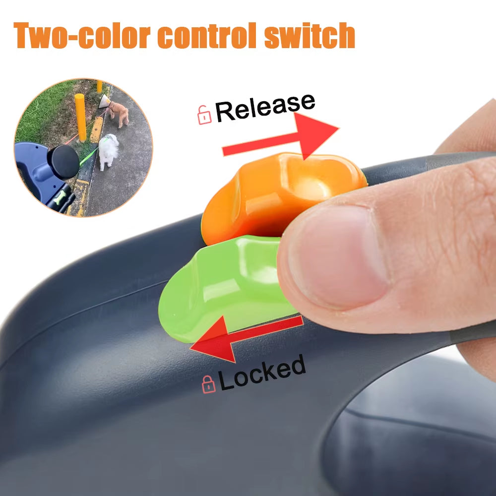 3M Reflective Retractable Dual Dog Leash for Small Dogs - Tangle-Free 360° Swivel Design with Built-in Lights