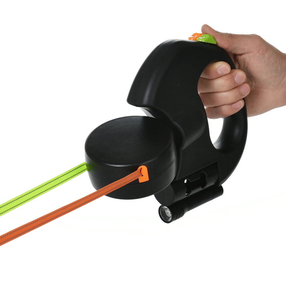 3M Reflective Retractable Dual Dog Leash for Small Dogs - Tangle-Free 360° Swivel Design with Built-in Lights