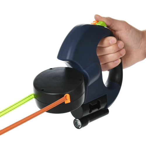 3M Reflective Retractable Dual Dog Leash for Small Dogs - Tangle-Free 360° Swivel Design with Built-in Lights