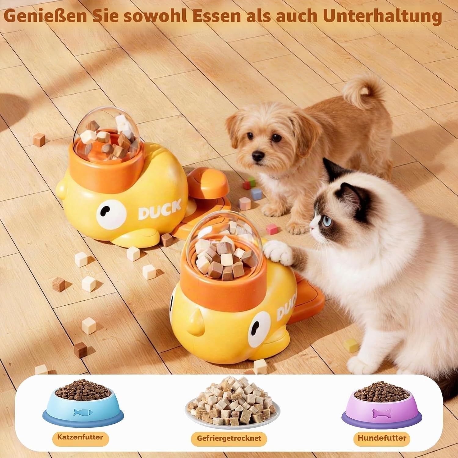 Entenform Interaktive Futterspender, 2 in 1 Interaktiver Leckerli